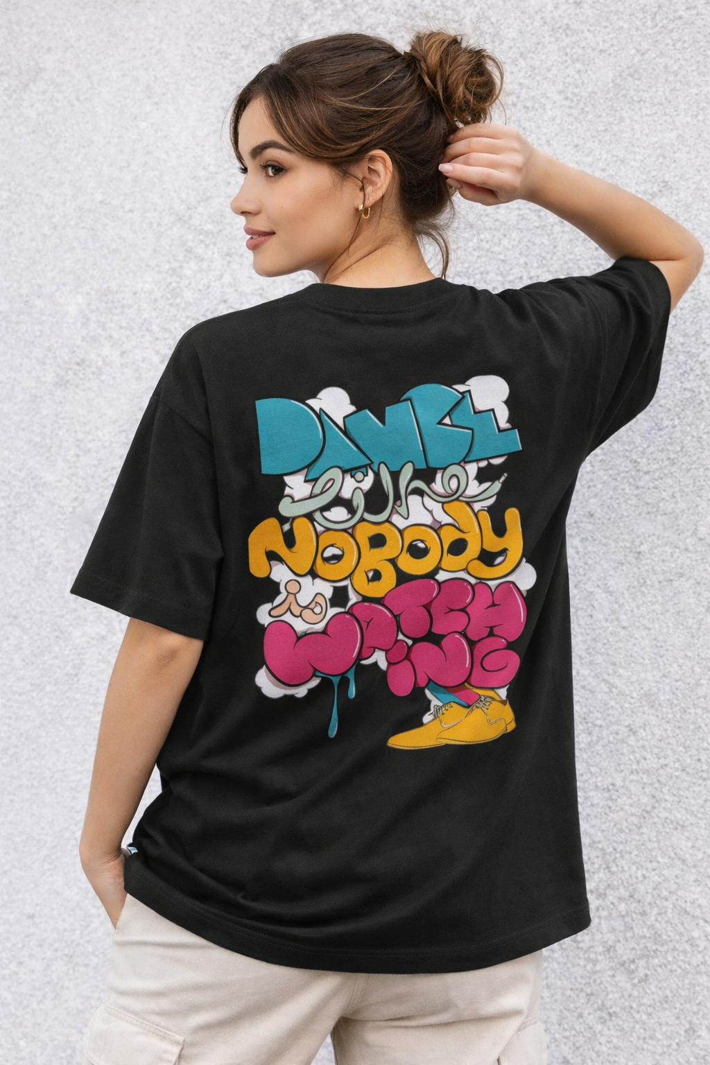 Dance Like Nobody Is Watching Oversized Black Graphic T-Shirt for Women – Streetwear Back Print Tee
